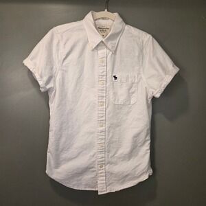 Abercrombie & Fitch Men's Short Sleeve Button Up Roll Sleeve Shirt, Size M White